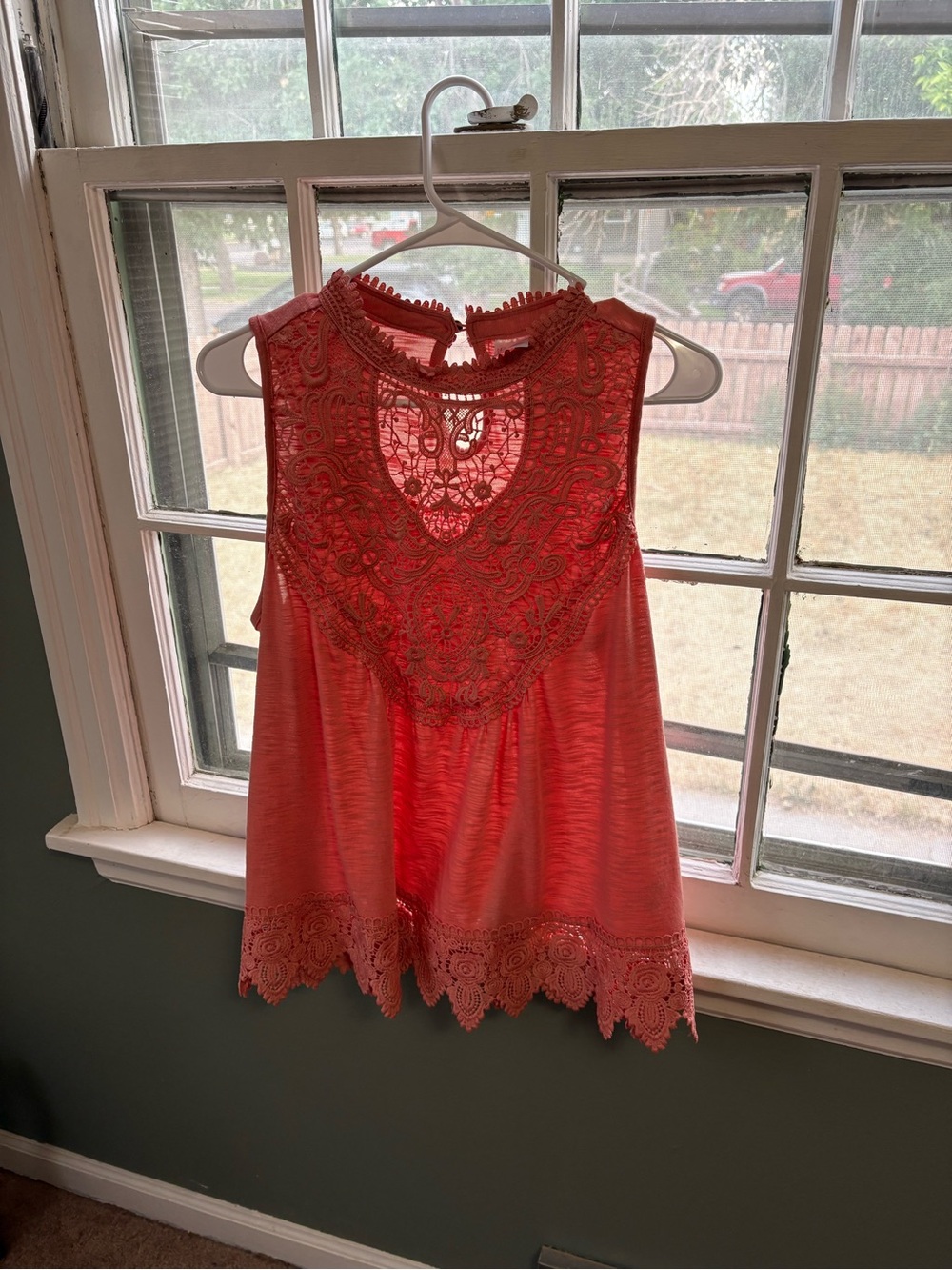 No Boundaries Coral Lace Yoke Sleeveless Camisole
